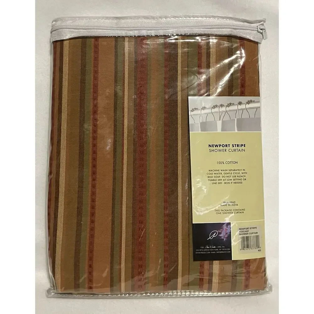 Park Smith Newport Stripe Shower Curtain Tuscany 100% Cotton 72X72 Made in India